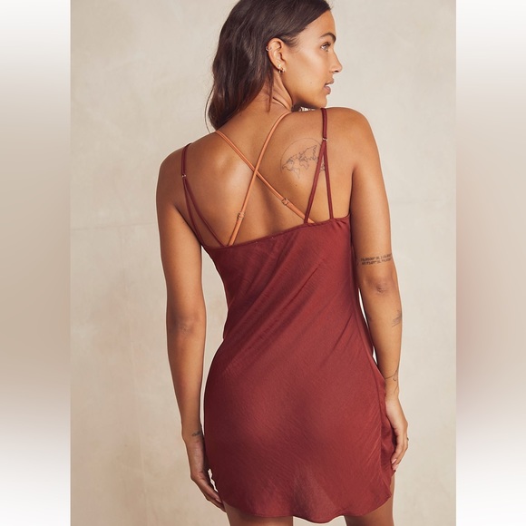 Free People “Be My Mini” slip dress in Cowboy. Adjustable straps and ruching. - Picture 5 of 11
